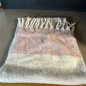 Cozy Pink and Cream Fringed Scarf